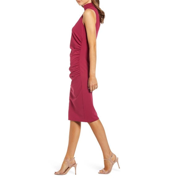 Chelsea28 mock neck sheath midi dress berry pink - Picture 5 of 13